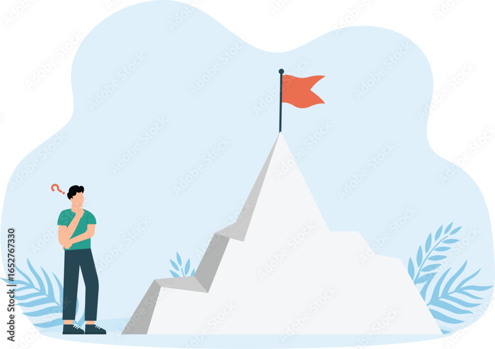 Business man standing to look rea flag at top mountain goal concept
Business man standing to look rea flag at top mountain goal concept