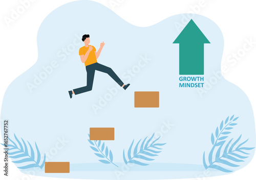 Businessman start climbing stair for success, career achievement and  growth mindset concept
