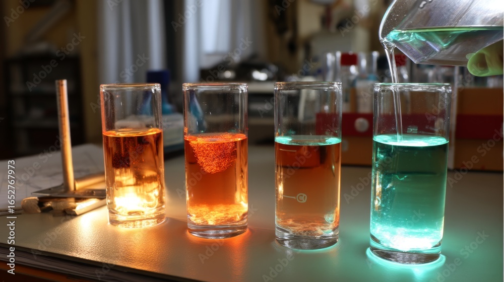 Vibrant Transition Metal Complexes Mixing for Reactivity Testing in Glowing Environmental Composition Vibrant Transition Metal Complexes Mixing for Reactivity Testing in Glowing Environmental Composition