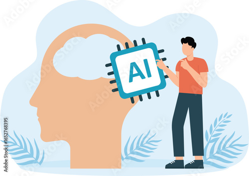 Control put AI processing chip into human brain with AI, Artificial Intelligence and robot and automation innovation concept
