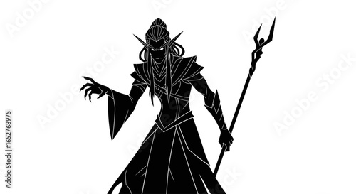 dark elf sorcerer silhouette transparent background png for game design