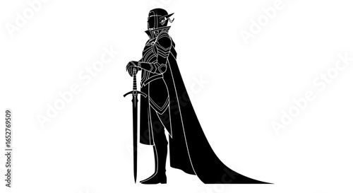 elegant elf knight silhouette transparent background png for design projects