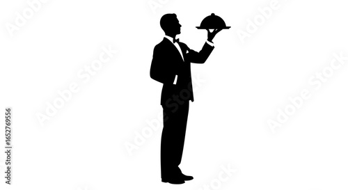 elegant waiter silhouette transparent background for menu design