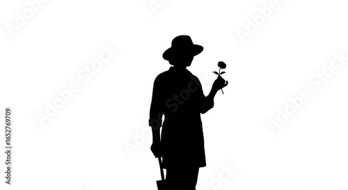 gardener silhouette with flower transparent background for design projects