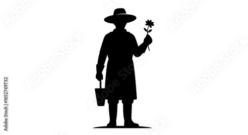 gardener silhouette with flower transparent background png for design projects