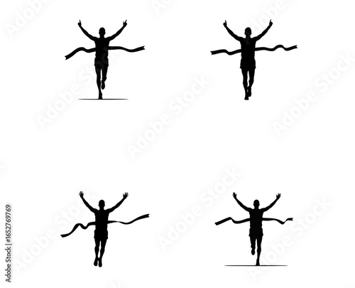 Silhouette of Marathon Runner Crossing Finish Line with Arms Raised Athlete Vector Isolated on White Background