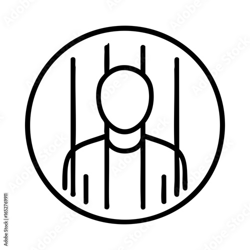 Inmate behind prison bars icon vector
