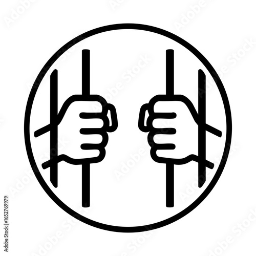 Prisoner holding jail bars vector icon