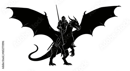 knight riding dragon dramatic silhouette transparent background perfect for designs