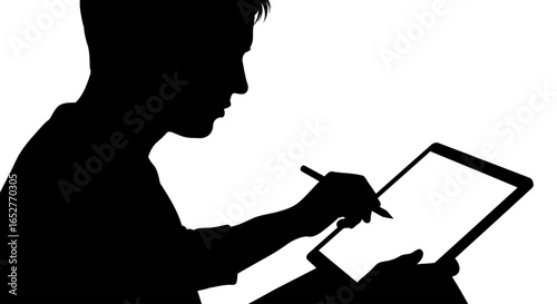 person using tablet silhouette transparent background for design projects