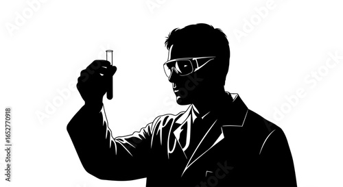 scientist silhouette with test tube transparent background vector illustration