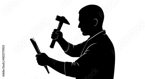 silhouette of craftsman with hammer chisel transparent background png
