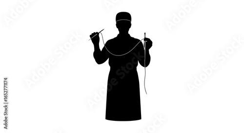 surgeon silhouette with needle thread transparent background for design projects