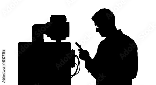 technician inspecting machinery transparent background isolated silhouette