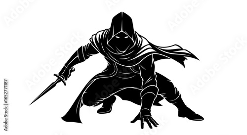 stealth assassin silhouette transparent background for game design