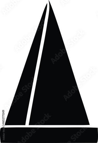Minimalist silhouette of a classic sailboat with a tall triangular main sail and hull