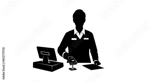 transparent background cashier icon isolated retail worker silhouette for website design
