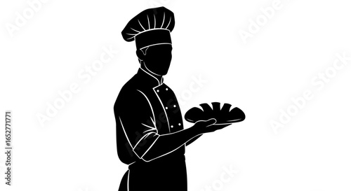 transparent background chef silhouette isolated baker with bread for design projects