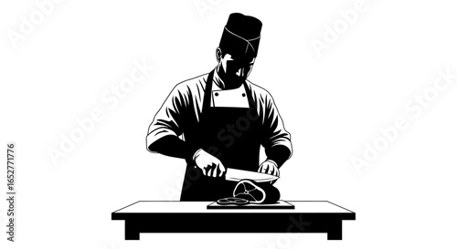 transparent background chef illustration isolated culinary artist cutting meat