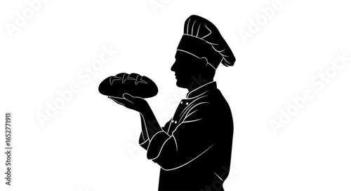 transparent background chef silhouette isolated baker holding bread for design