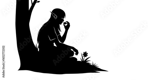 transparent background elf silhouette seated eating nature illustration