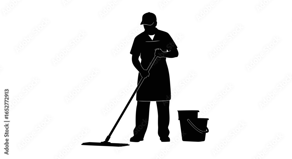 Obraz premium transparent background janitor silhouette perfect for cleaning service designs