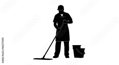 transparent background janitor silhouette perfect for cleaning service designs