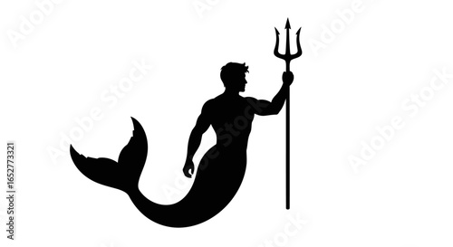 transparent background merman silhouette powerful merman with trident for design projects