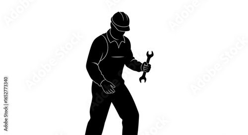 transparent background mechanic silhouette isolated worker with wrench