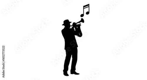 transparent background musician silhouette jazz trumpet player for design projects