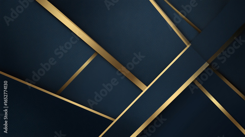 Navy blue background with gold geometric lines