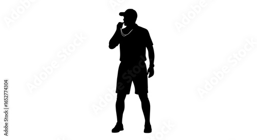transparent background silhouette coach blowing whistle isolated vector