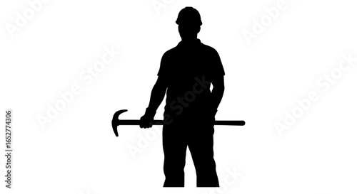 transparent background silhouette construction worker with claw hammer ready for design projects