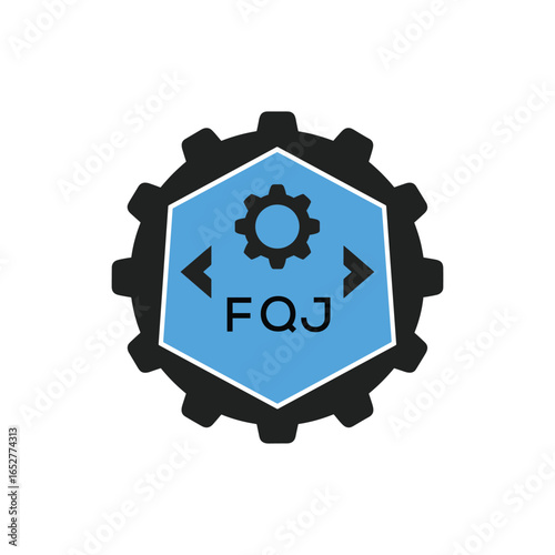 FQJ Industrial Gear Logo Design – Engineering, Mechanical, and Construction Branding Icon. FQJ Letter Logo.
