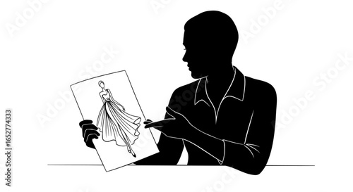 transparent background silhouette designer showing dress design illustration
