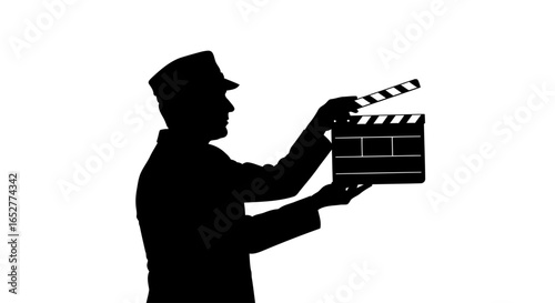 transparent background silhouette director holding movie clapperboard