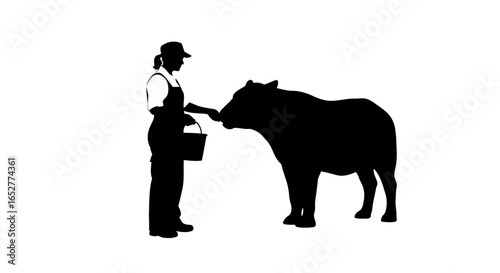 transparent background silhouette farmer feeding cow perfect for design projects