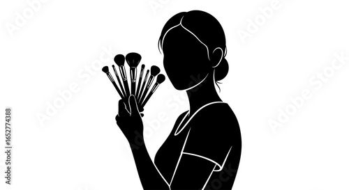 transparent background silhouette makeup artist with brushes for design projects