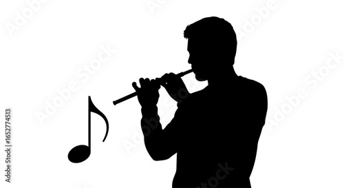 transparent background silhouette man playing flute perfect for music designs