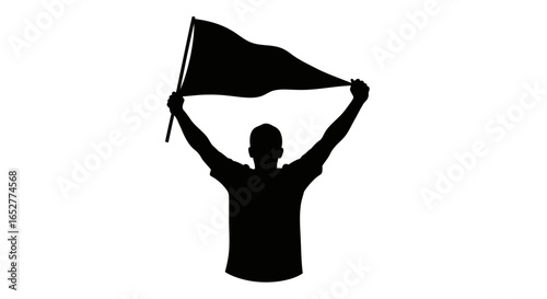 transparent background silhouette man raising flag perfect for designs