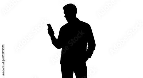 transparent background silhouette man using smartphone perfect for app design