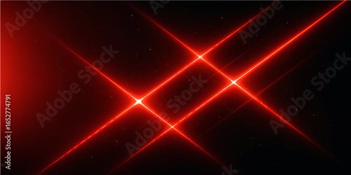 Bright red lines and glowing laser flashes create an abstract wave design on a dark background