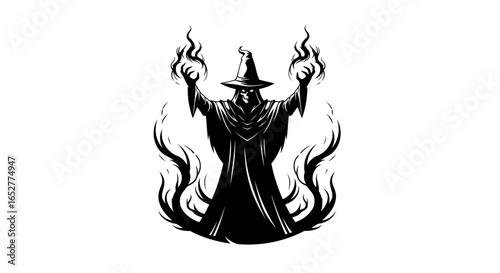 transparent background sorcerer isolated black white witch illustration
