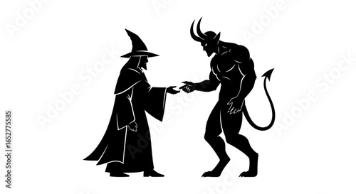 transparent background witch and devil pact isolated vector illustration