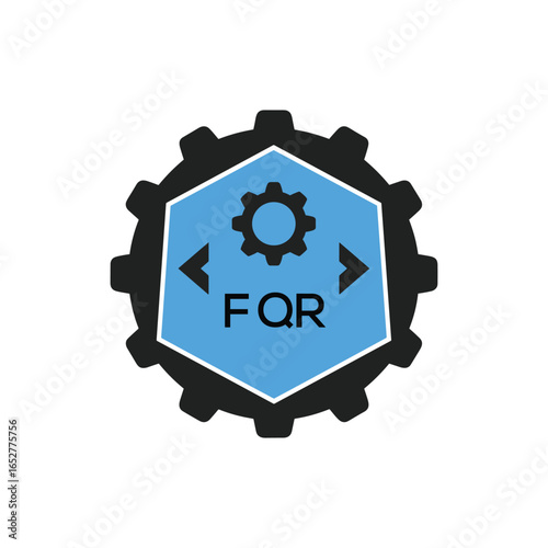 FQR Industrial Gear Logo Design – Engineering, Mechanical, and Construction Branding Icon. FQR Letter Logo.
