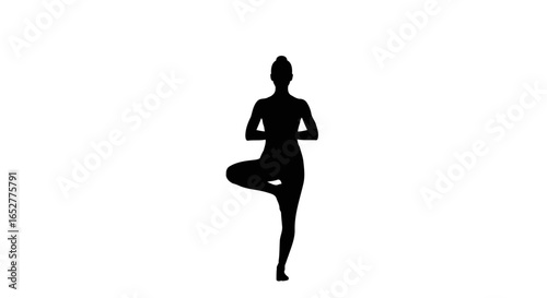 transparent background yoga silhouette isolated woman in tree pose for design projects