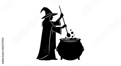 witch brewing potion transparent background isolated silhouette for spooky designs