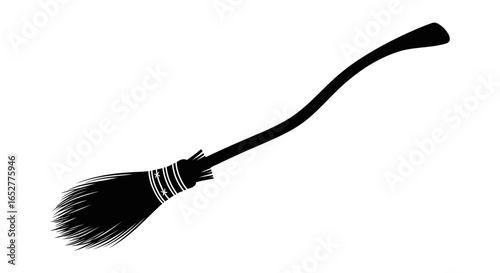 witchs broomstick silhouette transparent background for design projects