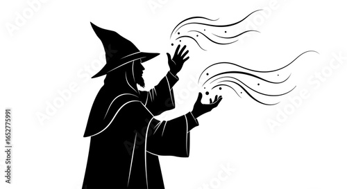 wizard silhouette casting spell transparent background png for design