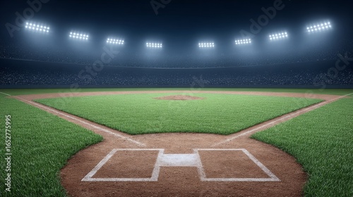 New year celebration at the baseball stadium a cinematic night field scene under bright lights